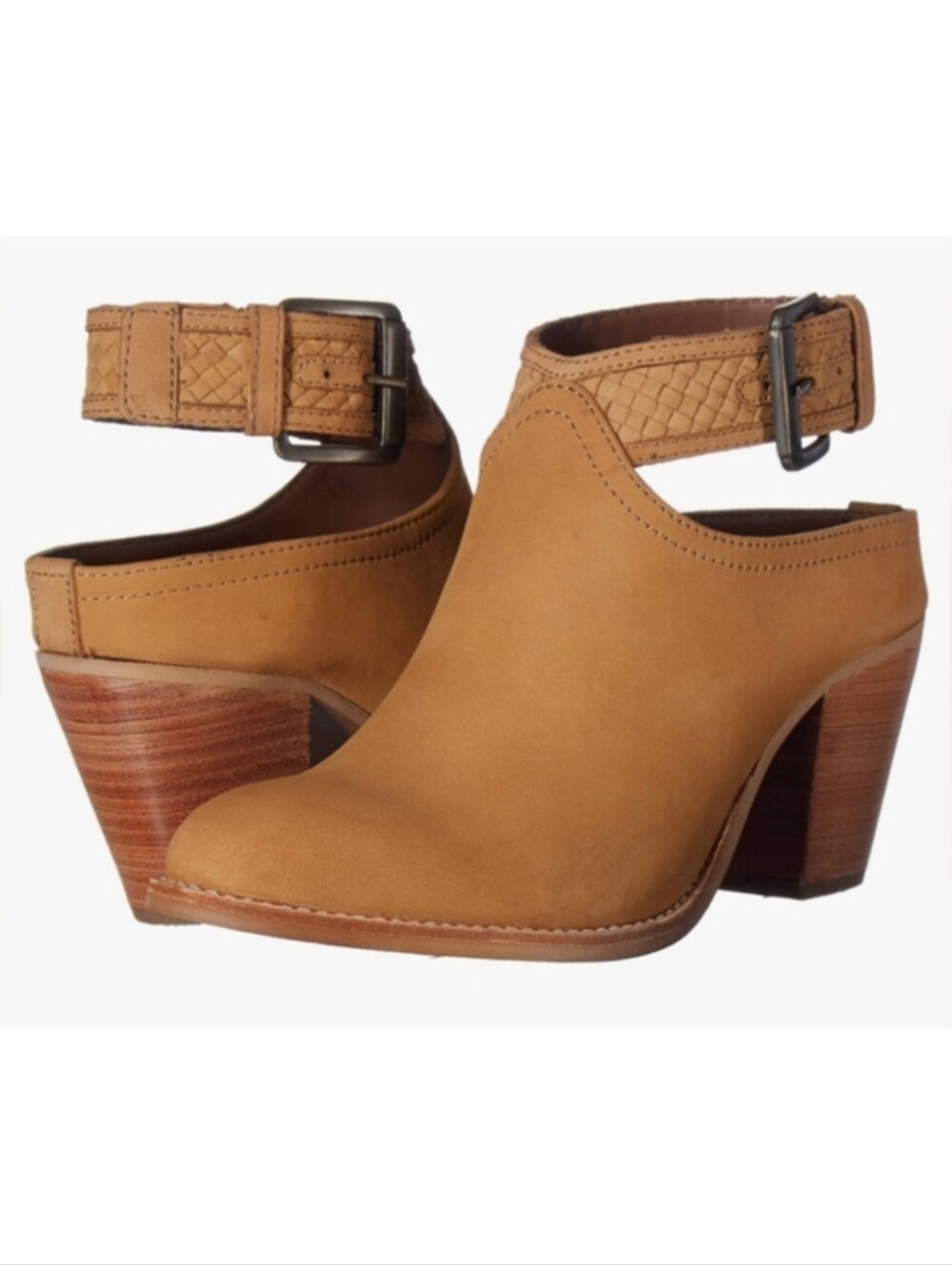 NEW Crevo Eva Tan Leather Western Style Ankle Heeled Booties Size 6.5